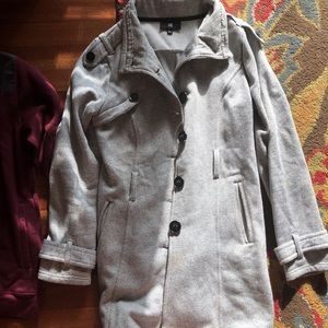 Grey, black and white pea coat